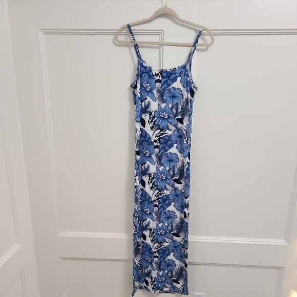 NEW Emily Stacy Women Blue Hibiscus Casual Spaghettis Strap Dress L. MSRP $50 - Picture 6 of 6